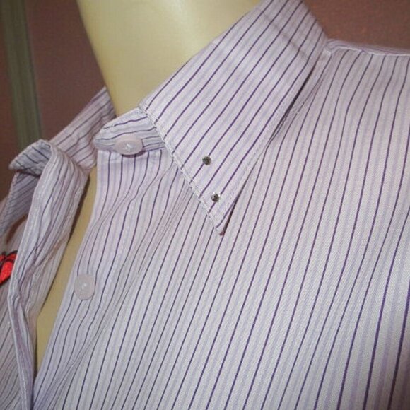 90s Vtg Las Olas Embroidered Poodle Top Size M Red Hat Society Purple Button Up - Picture 3 of 12